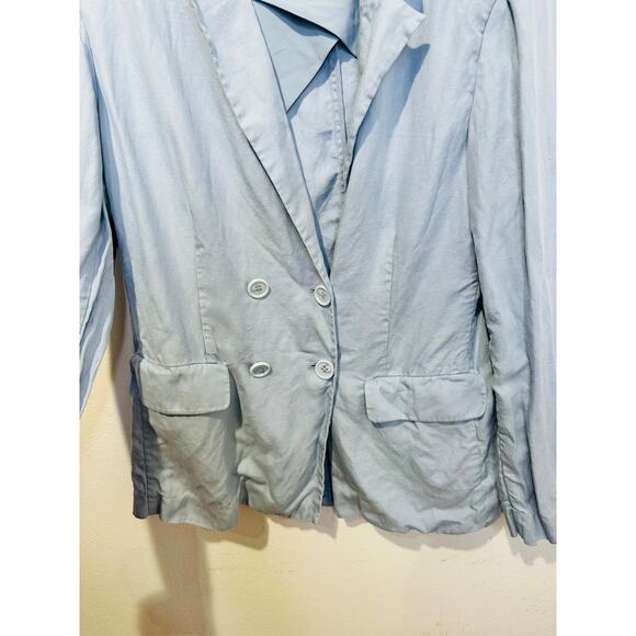 ROSETTA GETTY Light Blue Linen V-Neck Double Breasted Blazer Jacket Size 14 - Picture 8 of 15
